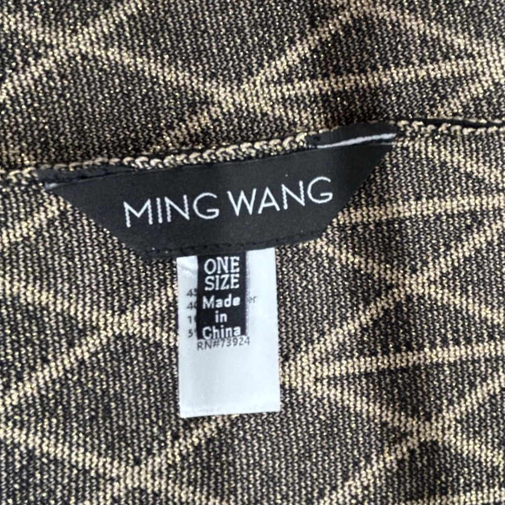 MING WANG Black Gold Diamond Pattern Open Front Kimono Cardigan Cape‎ One Size - Picture 6 of 10